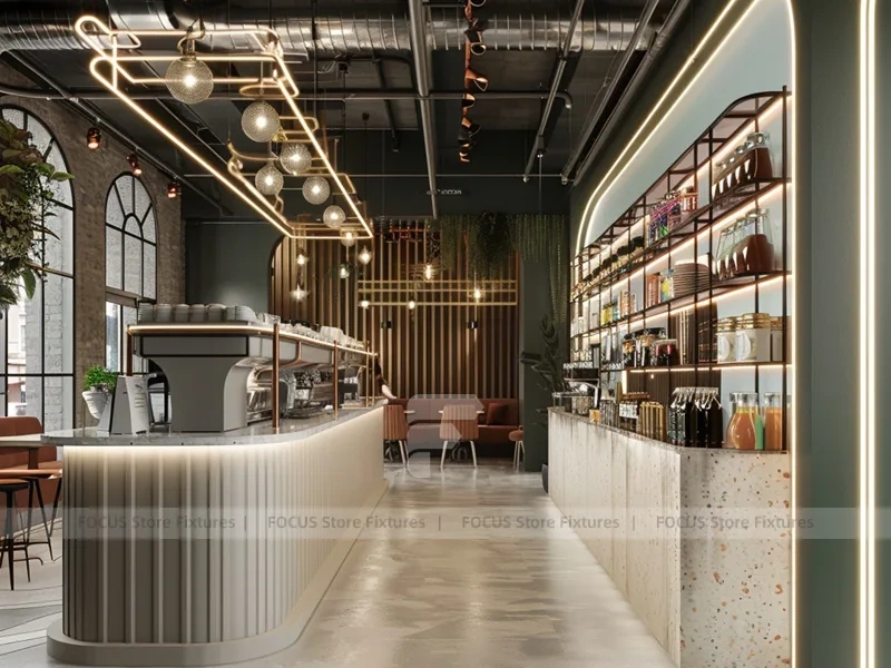 Wood White Coffee Island Bar Layout