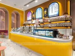 Yellow Arch Beverage Counter With Display Case
