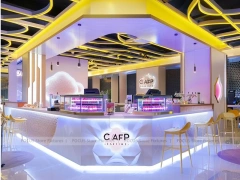 Yellow Arch Beverage Counter With Display Case