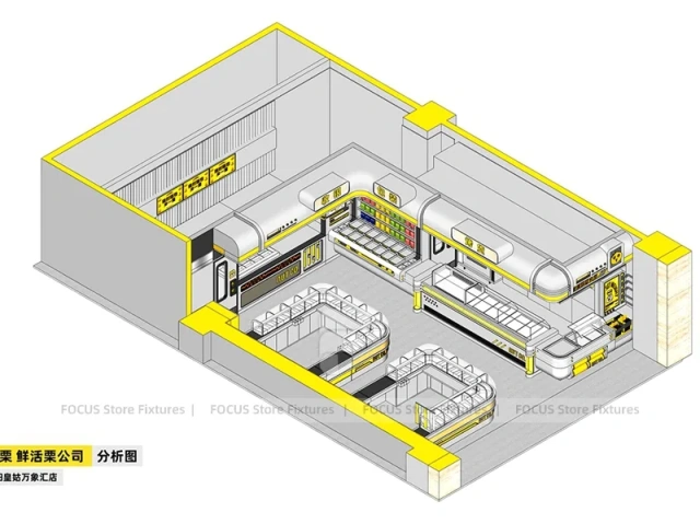 Yellow Beverage Kiosk Corner Store Layout