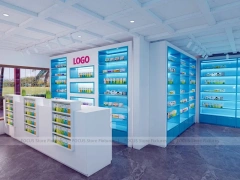Aqua Blue Pharmacy Shelving and White Counter System