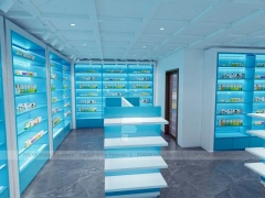Aqua Blue Pharmacy Shelving and White Counter System