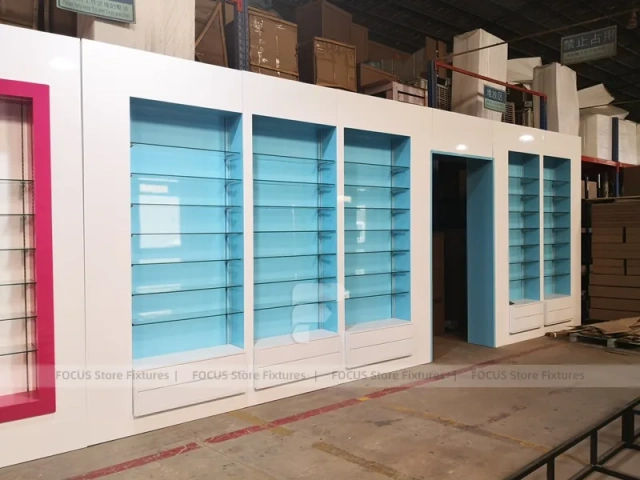Aqua Pink Pharmacy Wall Shelving Fixture Set