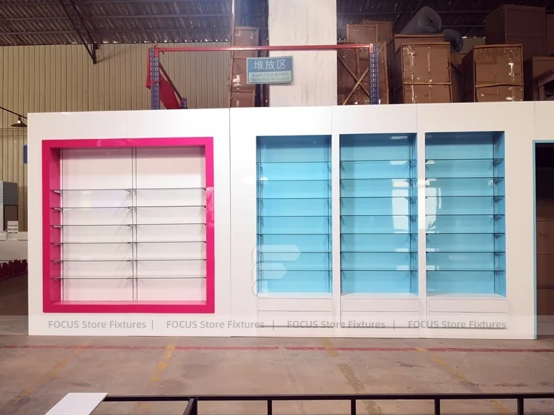 Aqua Pink Pharmacy Wall Shelving Fixture Set