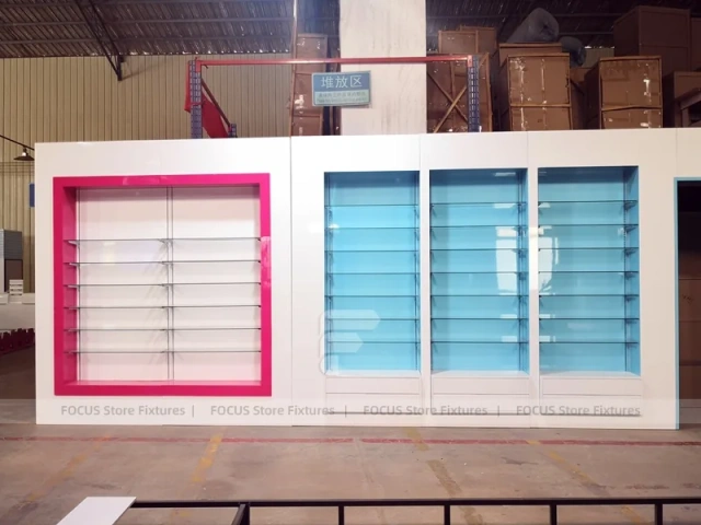 Aqua Pink Pharmacy Wall Shelving Fixture Set