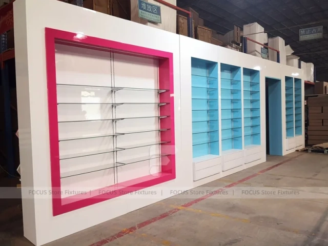 Aqua Pink Pharmacy Wall Shelving Fixture Set