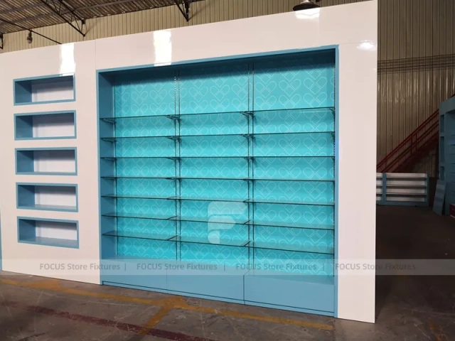 Aqua Pink Pharmacy Wall Shelving Fixture Set