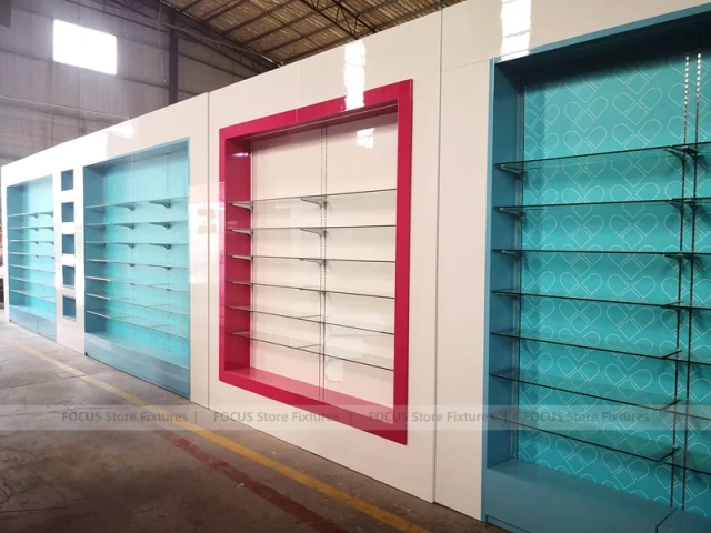 Aqua Pink Pharmacy Wall Shelving Fixture Set