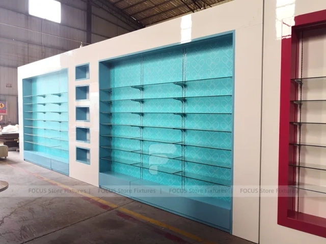 Aqua Pink Pharmacy Wall Shelving Fixture Set