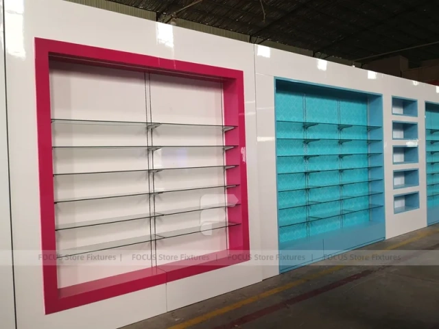 Aqua Pink Pharmacy Wall Shelving Fixture Set