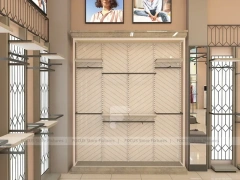 Beige Apparel Wall Display with Lightbox Panels