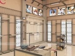 Beige Apparel Wall Display with Lightbox Panels