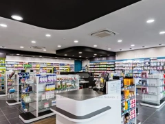 Black Green Medicine Counter Pharmacy Shelving Design