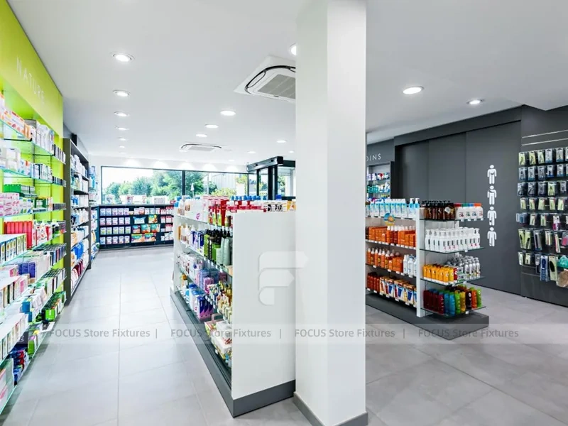 Black Green Medicine Counter Pharmacy Shelving Design