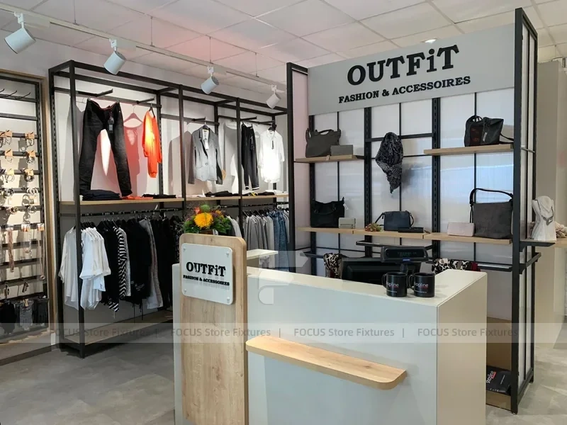 Black Metal Apparel Hanging Rack Wall System
