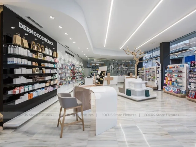 Black White Dermocosmetic Pharmacy Interior and Storefront