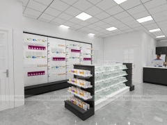 Black White Pharmacy Retail Shelving and Island Gondola