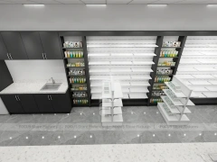 Black White Pharmacy Retail Shelving and Island Gondola