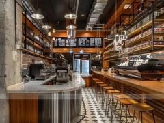 Black Wood Coffee Bar Seating Counter