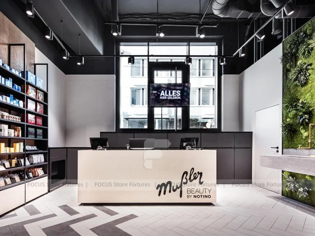 Black Wood Pharmacy Reception Counter and Waiting Area
