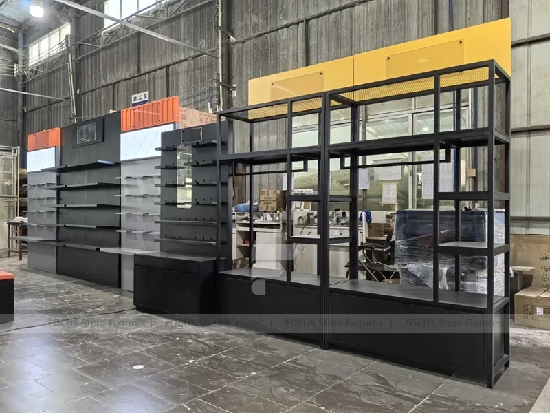 Black Yellow Modular Apparel Store Fixture Set