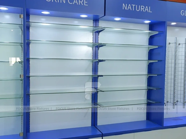 Blue Category Pharmacy Wall Shelving Fixture System