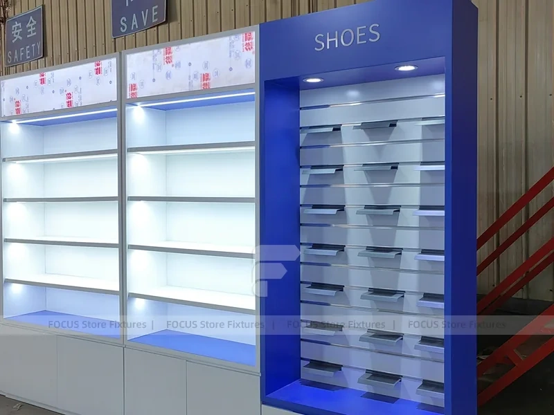 Blue Category Pharmacy Wall Shelving Fixture System