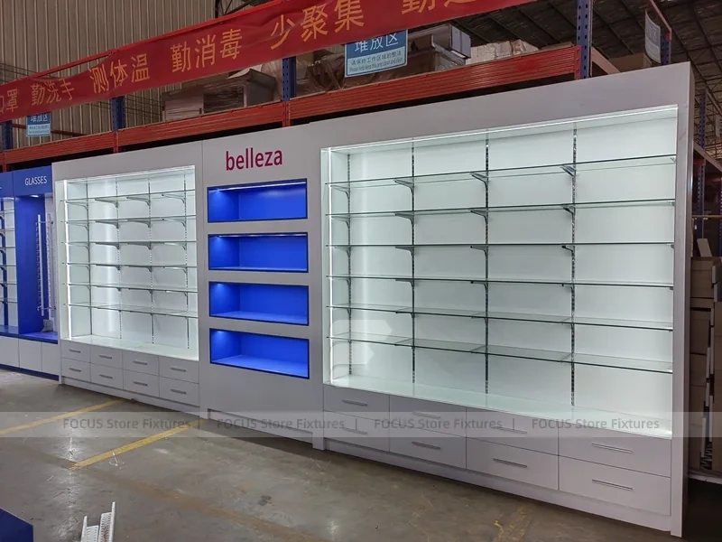 Blue Category Pharmacy Wall Shelving Fixture System