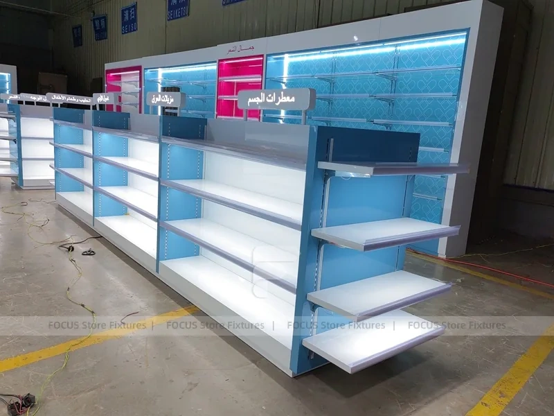 Blue Edge Illuminated Pharmacy Gondola Fixture Set