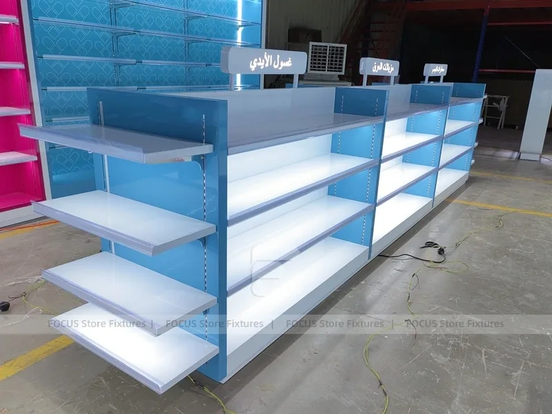 Blue Edge Illuminated Pharmacy Gondola Fixture Set