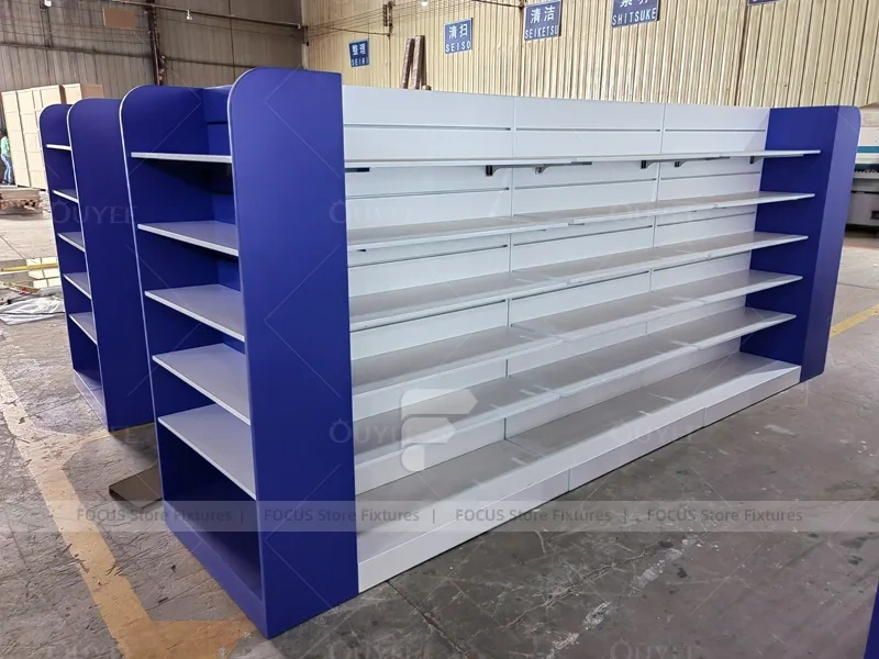 Blue End Pharmacy Gondola and Wall Shelf Fixture Set