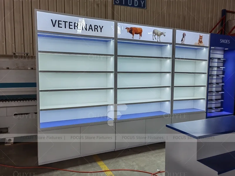 Blue End Pharmacy Gondola and Wall Shelf Fixture Set