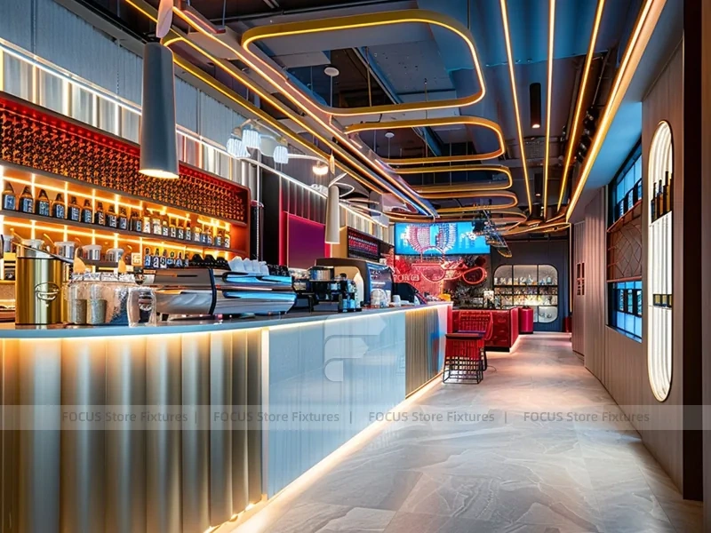 Blue Gold Beverage Bar Seating Layout