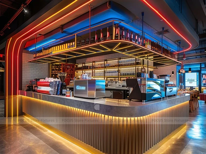 Blue Gold Beverage Bar Seating Layout