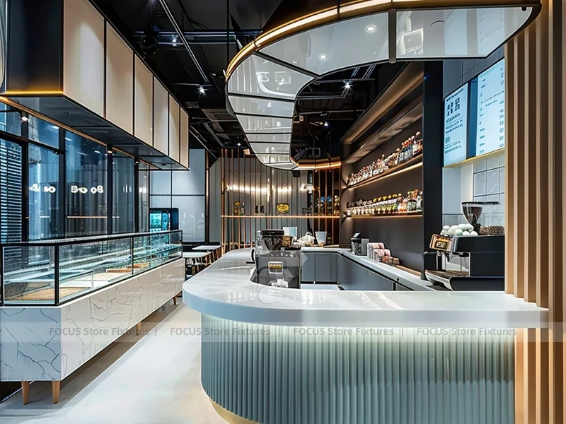 Blue Neon Coffee Wall Counter Layout