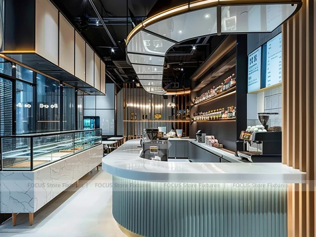 Blue Neon Coffee Wall Counter Layout