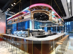 Blue Neon Coffee Wall Counter Layout