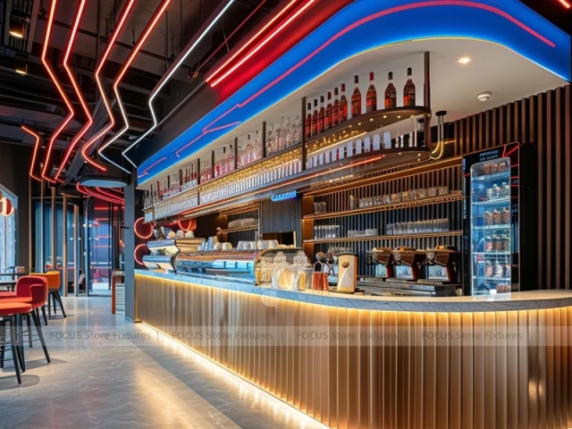 Blue Red Beverage Back Bar Layout
