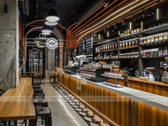 Blue Red Beverage Bar Seating Layout