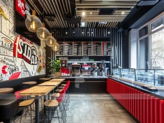 Blue Red Beverage Bar Seating Layout