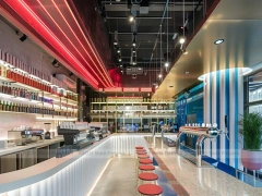 Blue Red Beverage Bar Seating Layout