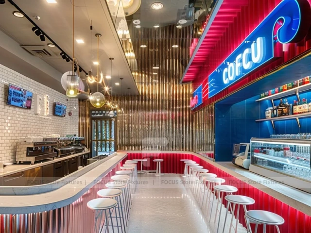 Blue Red Coffee Bar Seating Counter