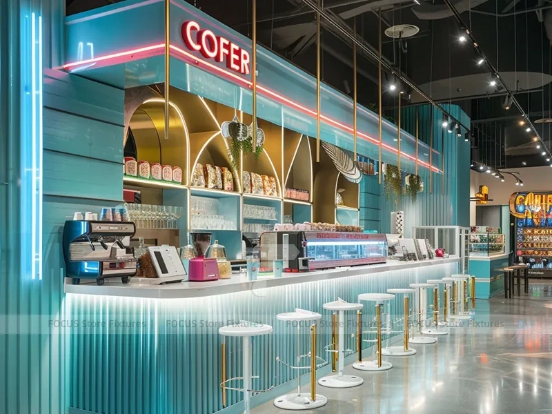 Blue Red Coffee Bar Seating Counter