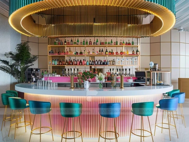 Blue Red Coffee Bar Seating Counter