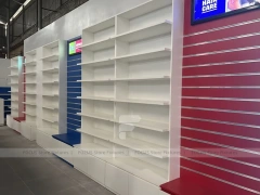 Blue Red Pharmacy Counter and Wall Display Fixture Set