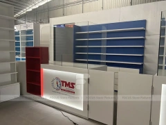Blue Red Pharmacy Counter and Wall Display Fixture Set