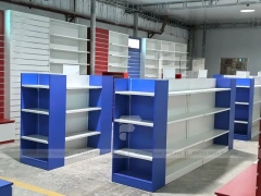 Blue Red Pharmacy Slatwall Shelving Fixture Set