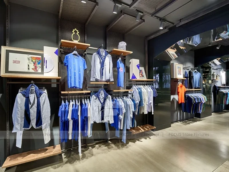 Blue Sportswear Wall Shelving Display