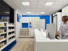 Blue Trim Pharmacy Counter and Office Dispensing Layout