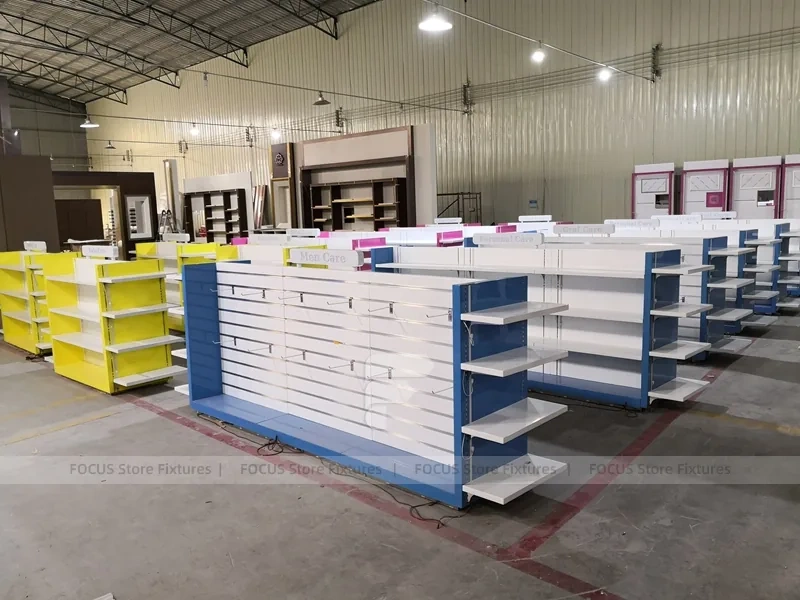 Blue Trim Pharmacy Gondola Fixture Set